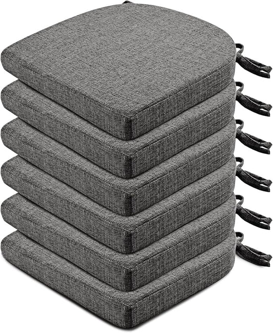 Wellsin Chair Cushions for Dining Chairs 6 Pack - Kitchen Chair Cushions with Ties and Non-Slip Backing - Dining Chair Pads 16"X16"X2", Dark Gray