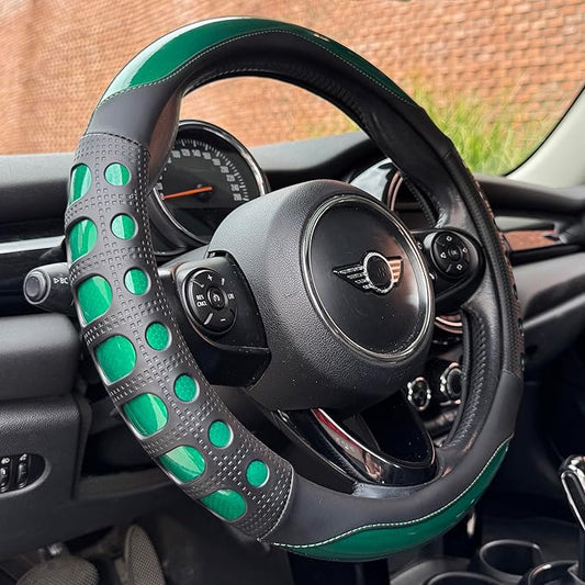 PINCTROT Race Grip Steering Wheel Cover, Anti Slip Silicone Perforated Design with Soft Touch Padding, Enhanced Grip for Sporty Driving, Universal 14.5-15 Inch (Racing Green)