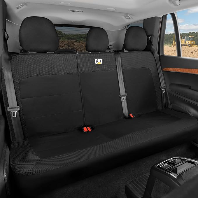 Cat MeshFlex Black Rear Seat Cover for Car – Durable Canvas & Mesh Design 60/40 Split Bench Protector for Cars, Trucks & SUVs – Back Seat Cover for Rear Bench – Interior Car Accessory