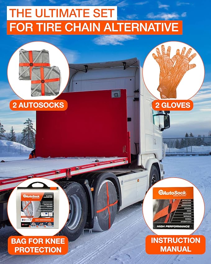 AutoSock for Commercial Vehicles and Trucks AL84, Snow Socks for Tires, Pack of 2