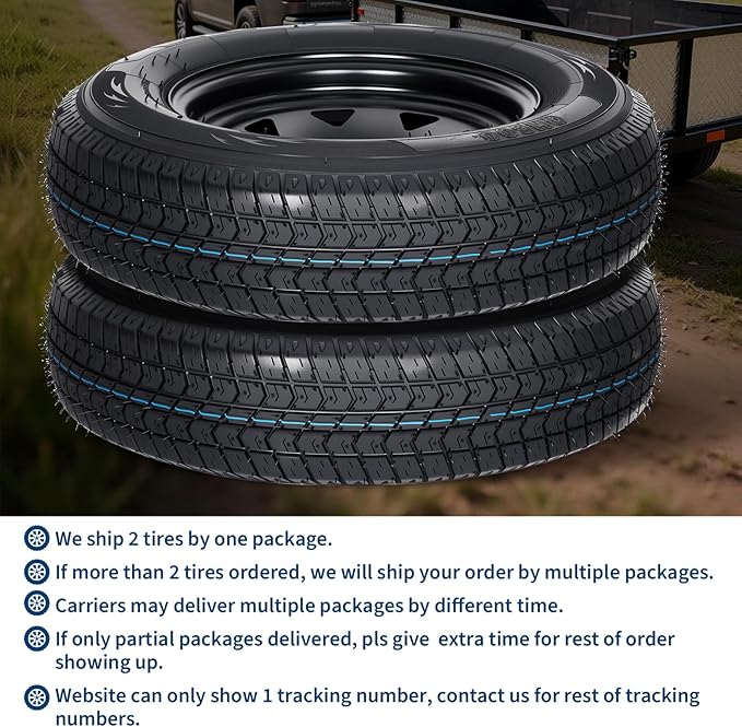 2-Pack Trailer Tire On Rim ST175/80D13 Trailer Tires and Wheels 5 Lug on 4.5 in PCD Trailer Tires with 13 in Rims Load Range C 6PR Black