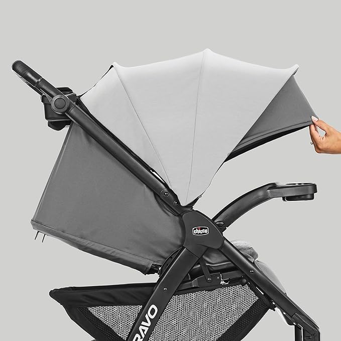 Chicco Bravo LE ClearTex Full-Size Stroller for Babies and Toddlers, UPF-Rated Canopy, GREENGUARD Gold Certified, Lightweight, One-Hand Compact Fold, Pewter/Grey