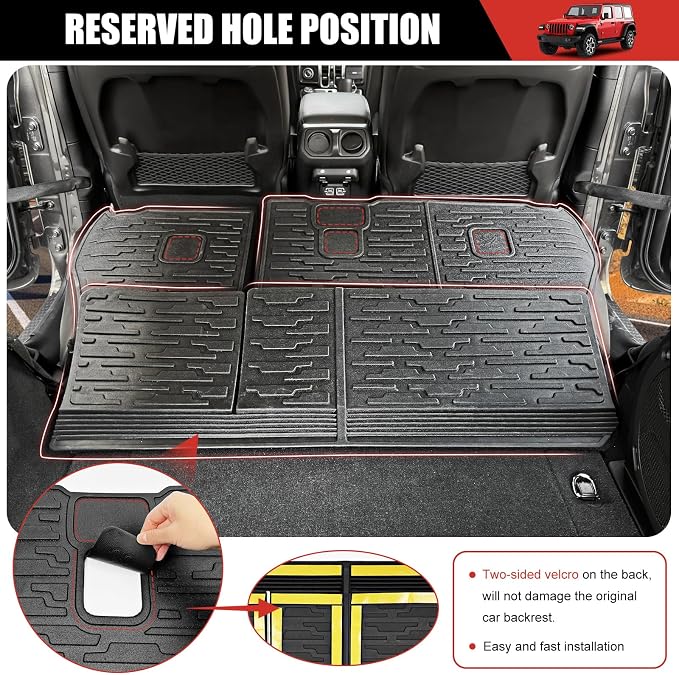 Seat Back Cover Compatible with 2018-2025 Jeep Wrangler JL Unlimited 4 Door 4X4, Cargo Mat All-Weather Protection Cargo Liner Rear Trunk Liner for 2024 Jeep Wrangler JL/JLU Accessories