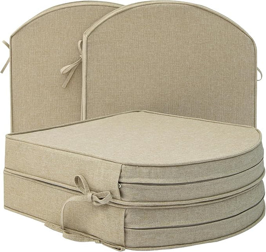 Outdoor Chair Cushions, Fade-Resistant & Water-Resistant, D Shaped Patio Furniture Seat Chair Pads Replacement with Ties, Non-Slip Bottom, Removable Cover, Set of 4, 19 x 19 Inch, Natural