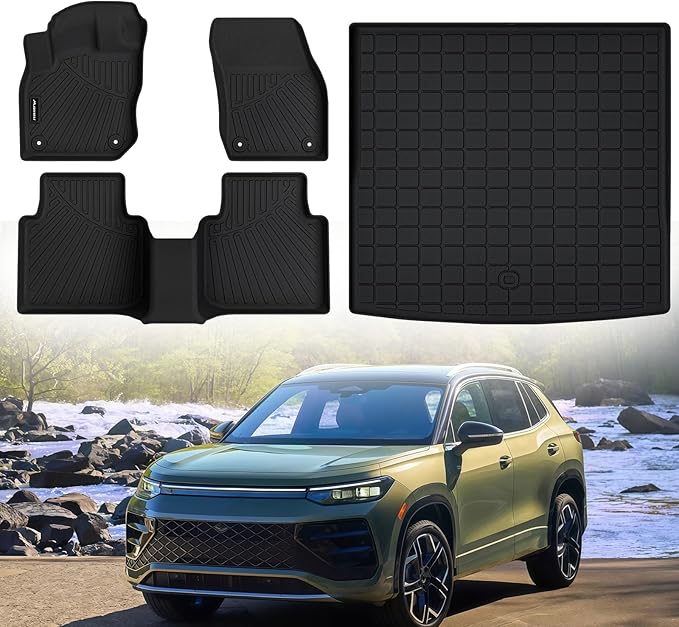 Floor Mats for 2025 2026 Volkswagen Tiguan & Cargo Mat,TPE All Weather Protection Car 1st & 2nd Row Floor Liners with Trunk Mat Accessories