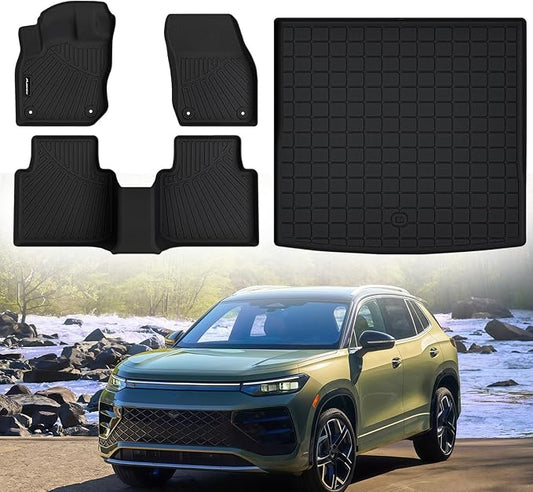 Floor Mats for 2025 2026 Volkswagen Tiguan & Cargo Mat,TPE All Weather Protection Car 1st & 2nd Row Floor Liners with Trunk Mat Accessories