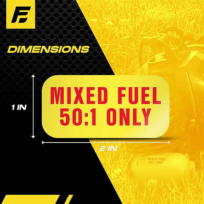 Mixed Fuel Stickers 50:1, 2 Cycle Label for Outdoor Fuel Power Equipment - Weather Proof, Extreme Stick, Commercial Grade Labels by Fuel Stickers - USA Made (2x1 inch), 40 Labels