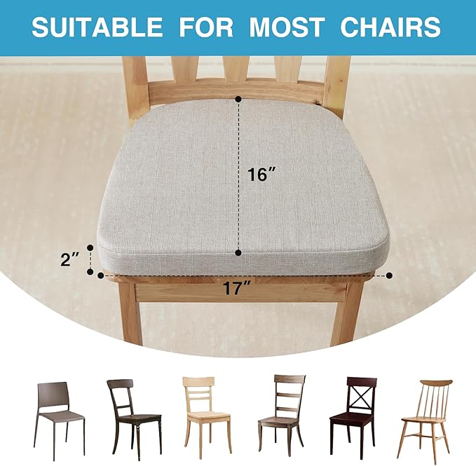 IASEAHK Chair Cushions for Dining Chairs Set of 6, Non Slip Kitchen Chair Pads, 17" x 16" x 2", Indoor Dining Chair Cushions with Ties, D-Shaped Seat Cushions for Kitchen Chairs, Beige