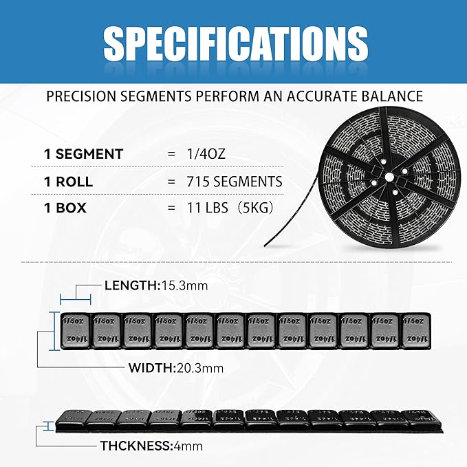 0.25 Oz Black Adhesive Wheel Weights（715pcs,11lbs/5kg）,1/4 Oz Stick on Wheel Weights for Cars, Trucks, SUVs, Motorcycles, Low Profile