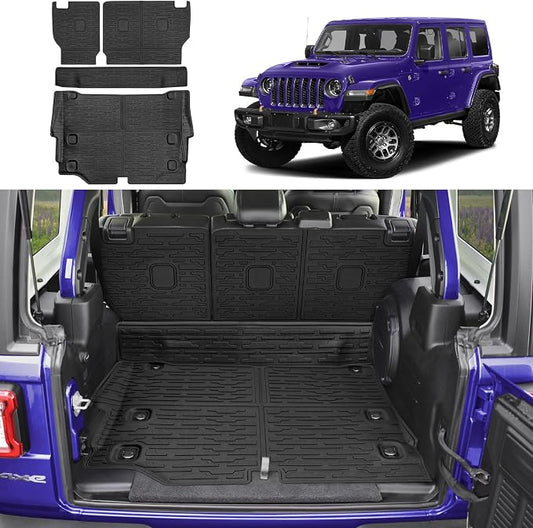 Cargo Mat with Seat Back Cover Fit for 2021-2025 Jeep Wrangler JL 4 Door Unlimited 4XE, Cargo Liner Durable TPE Trunk Mat for 2024 Jeep Wrangler JL/JLU Accessories(Cargo Mat+ Backrest Mats)