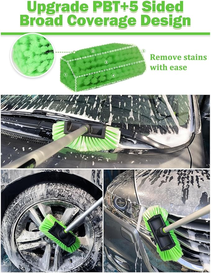 Five-Sided Car Wash Brush with Long Handle，Soft Bristle Scrub Cleaning Mop with Extendable Handle for Car, SUV, Truck, Caravan, Boat, House Siding, Sweep Snow 60”/151cm