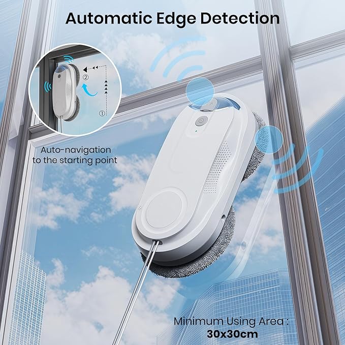 KKI Window Cleaning Robot, Auto Window Cleaner Robot, Dual Spray, Max 3200Pa, AI Path Planning & Edge Detection, Remote Control for Inside/Outside High-Rise Windows,Glass Door,8Cloths, X3 (White)