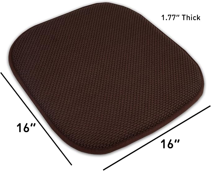 4 Pack Memory Foam Honeycomb Nonslip Back 16" x16" Chair/Seat Cushion Pad, Brown