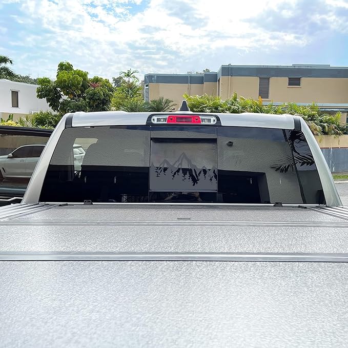 Xinghe for Dodge Ram 2009 to 2024, American Flag Decals Stickers for Truck Back Middle Window, Matte Black USA Flag Decal for Truck Back Sliding Window (Matte Black Mountain)
