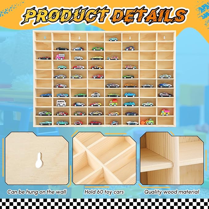 Seenelling Hot 1/64 Diecast Wheels Display Case Holds Toy Cars Wooden Wall Mount Car Display Shelf Storage Organizer Case for Toy Collectibles, Wheel, Model, 10 Layers (80 Spaces)