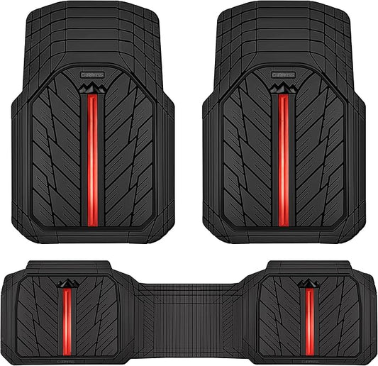 CAR PASS Rubber Floor Mats for Cars, Car Mats Full Sets DeepDish,Universal S~L Size Trim-to Fit Automotive Floor Mat for Truck Van SUV, Heavy Duty Waterproof All-Weather Floor liners Durable Black Red