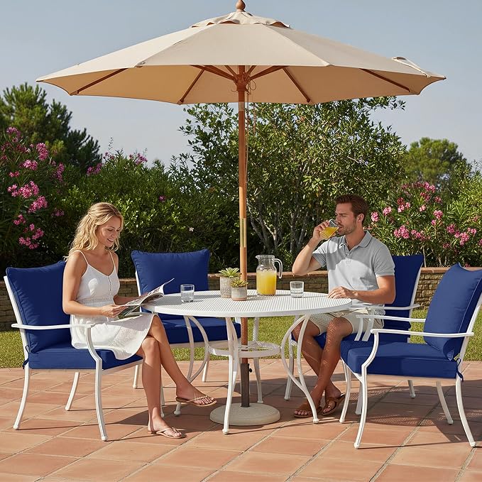 Summsun Outdoor Cushions for Patio Furniture 24 x 24 Inch, Double-Sided Waterproof Backrest and Deep Seat Cushion Set with Removable Cover, Navy, Set of 4