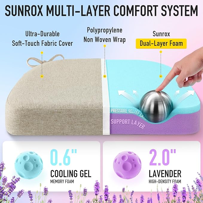 SUNROX Cooling Gel Memory Foam Chair Cushions, 2.6" Thick U-Shaped Dual-Layer Comfort Dining Chair Pads, Non Slip Seat Cushion with Ties for Indoor Kitchen Office 17"x16" Set of 8, Cream
