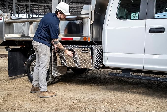 Buyers Products 1705105 Silver Diamond Tread Aluminum Underbody Truck Box with T-Handle Latch, 18 x 18 x 36 Inch, Durable Contractor Toolbox For Organization And Storage, Job Tool Chest