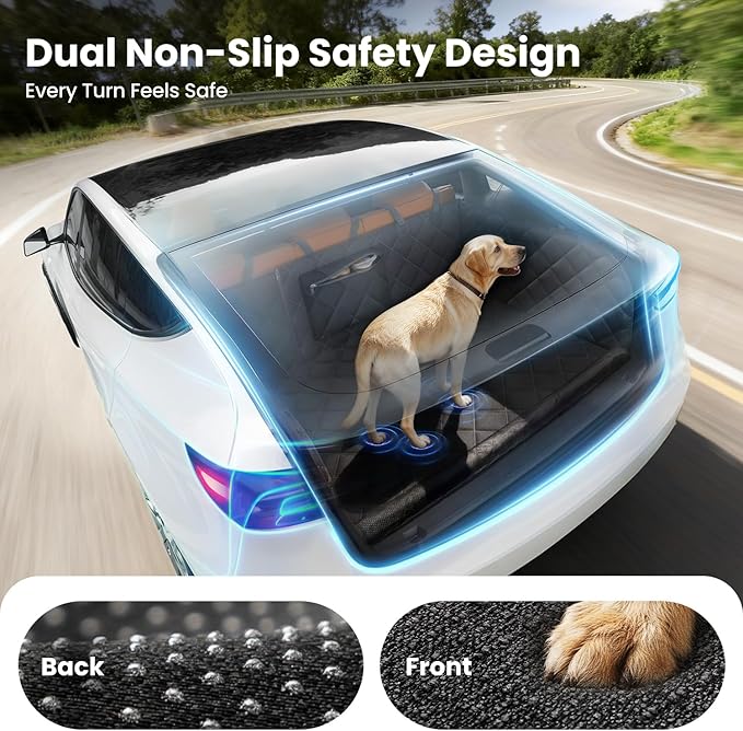REEVAA SUV Cargo Liner for Dogs, Full Coverage Non-Slip Cargo Cover with Cushioned Sides to Protect Your Dog, Waterproof & Durable, Machine Washable Trunk Protector Mat (L, Black)