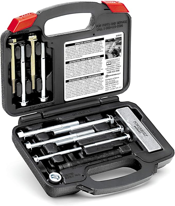 Powerbuilt Heavy Duty Steering Wheel Puller Tool Set, Removes steering wheels with tapped holes, For most domestic and imported vehicles, 14 Pc. with Storage case - 648645