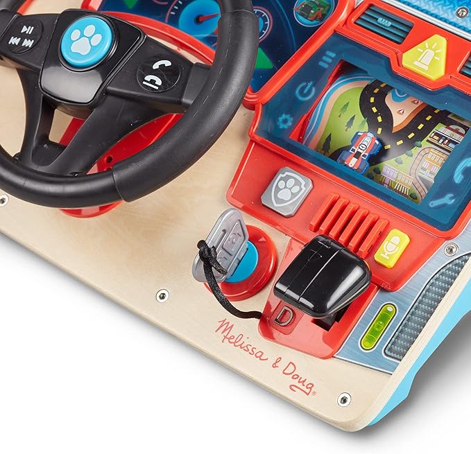 Melissa & Doug PAW Patrol Rescue Mission Wooden Dashboard – Interactive Steering Wheel Toy for Pretend Play Driving, with Lights & Sounds, PAW Patrol Toddler Toys for Kids Ages 3+