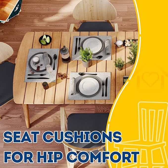 AAAAAcessories D-Shaped Chair Cushions, 2" Thick Dining Chair Pads with Ties and Removable, Machine-Washable Cover, 17" x 16", Set of 6, Dark Grey