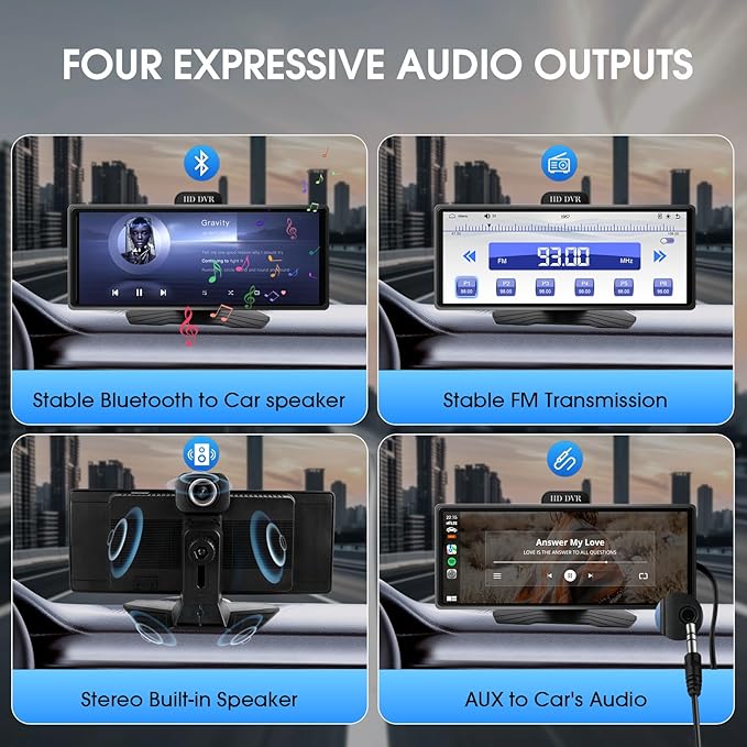 Haudio Wireless Carplay Screen for Car, 10.26" Portable Car Radio with Apple CarPlay & Android Auto, Backup Camera/Mirror Link/GPS/BT/Voice Control/AUX/FM Satellite Radio for All Vehicles