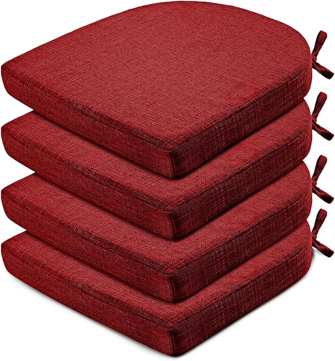 Wellsin Chair Cushions for Dining Chairs 4 Pack - Kitchen Chair Cushions with Ties and Non-Slip Backing - Dining Chair Pads 16"X16"X2", Red