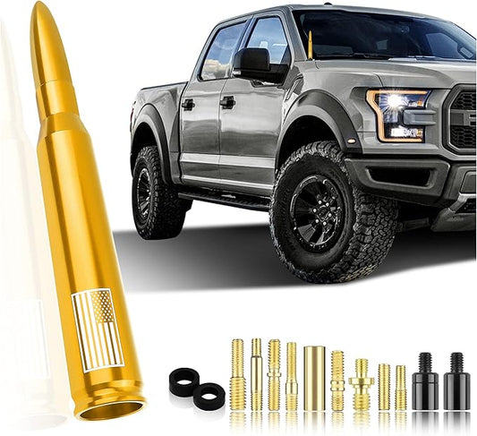 Car Bullet Antenna,Truck Exterior Decoration Accessories Car Vehicle Replacement Antenna Conpatible with Ford F150 RAM 1500 GMC Heavy Duty Pickup Trucks Accessories(New Upgrade Yellow-U.S. Flag)…