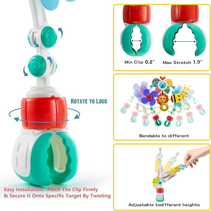 Lynncare Adjustable Arch Bassinet Toys for Infant & Toddlers, Stroller Arch, Baby Crib Toys with Fascinating Hanging for Stimulating Baby’s Senses and Developing Motor Skills