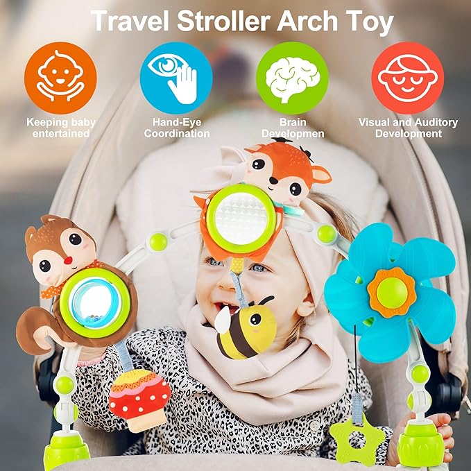 Lynncare Adjustable Arch Bassinet Toys for Infant & Toddlers, Stroller Arch, Baby Crib Toys with Fascinating Hanging for Stimulating Baby’s Senses and Developing Motor Skills