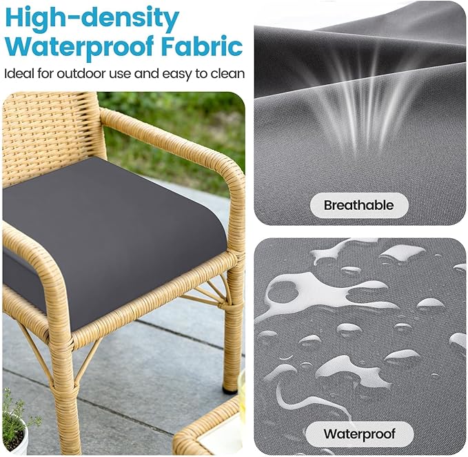 TasticTotes Patio Chair Cushions - Set of 2, Waterproof Outdoor Seat Cushions with Adjustable Straps and Handles, Fade-Resistant Chair Pads for Outdoor Furniture, Garden, Beach (24" x 24" x 4", Grey)