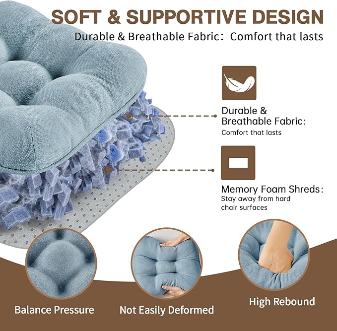 BETU Chair Cushions for Dining Chairs Set of 6,3.5" Thick Kitchen Table Chair Pads with Ties,Non Slip Backing and Covers, Seat Cushion for Dining Room,Bar,Patio Chairs,15.5"X15.5"X3.5",Smoky Blue
