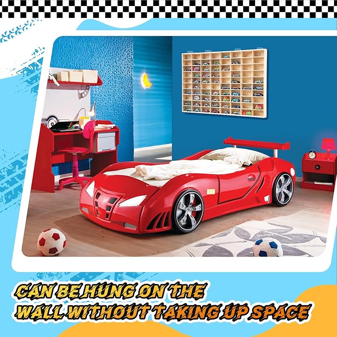 Seenelling Hot 1/64 Diecast Wheels Display Case Holds Toy Cars Wooden Wall Mount Car Display Shelf Storage Organizer Case for Toy Collectibles, Wheel, Model, 10 Layers (80 Spaces)