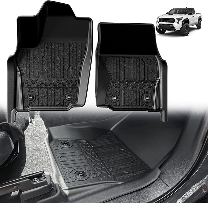 TripleAliners for Tacoma 2024 2025 2026 | Floor Mats First Row ONLY | for Double Cab & Access Cab All Weather Liners Compatible with 2024+ Toyota Tacoma Accessories (Fit Auto Trans), 2PC