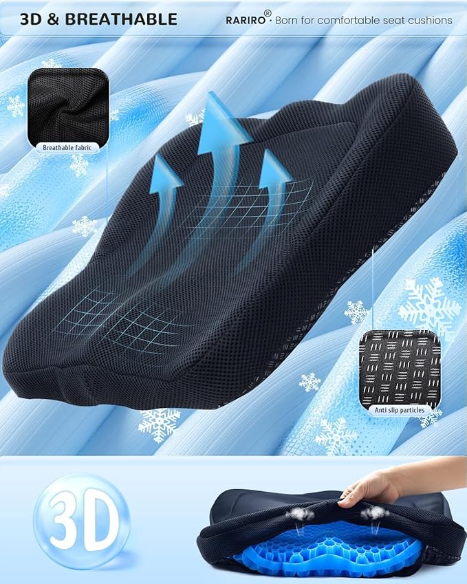 Gel Seat Cushion for Long Sitting(Enlarged & Thickened), Cooling Pressure Relief Seat Cushion for Wheelchair, Driving, Kayak, Office Desk Chair Seat Pad Gel for Heavy People[Blue-2.75" Thick]