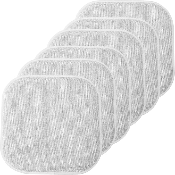 Sweet Home Collection Chair Cushion Memory Foam Pads Honeycomb Pattern Slip Non Skid Rubber Back Rounded Square 16" x 16" Seat Cover, 6 Pack, Alexis Gray/White