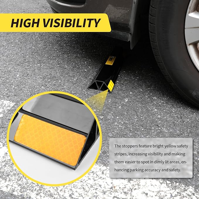 MaxxHaul 51034 16 in. Heavy Duty Car Parking Stoppers 2 Pack Easy Install 16" x 1.8" x 3.8" for Garage and Outdoor Car SUV Truck Eco Friendly Material Reflective Strips