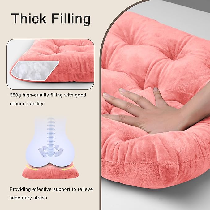 OVOV 1 Pack Chair Cushions for Dining Chairs Soft Seat Cushions for Kitchen Desk Chairs Square Chair Pads with Ties (15.5"x15.5" Pink)