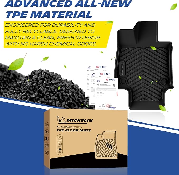 Michelin Vehicle Mats, Premier Series All-Weather TPE Custom Fit Liner for Toyota RAV4 Gas 2019-2025 Floor Mats B (3 Piece)