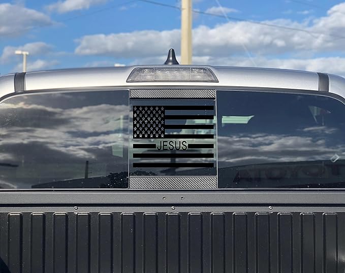 Xinghe for Dodge Ram 2009 to 2024 2025 2026, American Flag Decals Stickers for Truck Back Middle Window, Matte Black USA Flag Decal