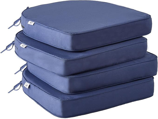 IPYNBAP Outdoor Chair Cushions Set of 4 -Waterproof Outdoor Seat Cushions for Patio Furniture, Patio Chair Cushion with Handle and Ties, Out Door Chair Pads,17x16x2-Round, Navy Blue
