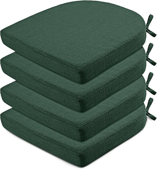 Wellsin Chair Cushions for Dining Chairs 4 Pack - Kitchen Chair Cushions with Ties and Non-Slip Backing - Dining Chair Pads 16"X16"X2", Dark Green