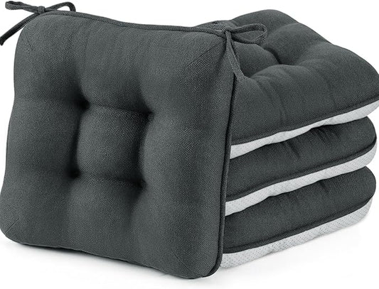 BETU Chair Cushions for Dining Chairs Set of 4,3.5" Thick Kitchen Table Chair Pads with Ties,Non Slip Backing and Covers, Seat Cushion for Dining Room,Bar,Patio Chairs,15.5"X15.5"X3.5",Dark Grey