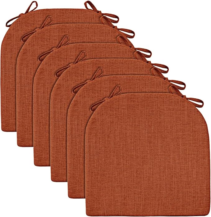 Wellsin Chair Cushions for Dining Chairs 6 Pack - Kitchen Chair Cushions with Ties and Non-Slip Backing - Dining Chair Pads 16"X16"X2", Orange