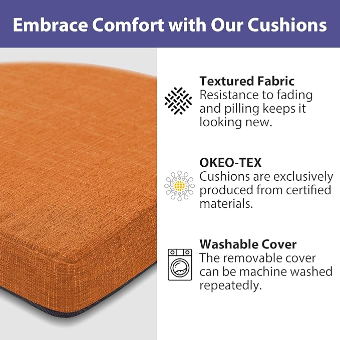 IPYNBAP Chair Cushions for Dining Chairs, Kitchen Chair Cushions, 16'' x 16'' x 2'', Non Slip Indoor Seat Cushions, Chair Pads for Dining Chairs with Ties & Removable Cover, Set of 4, Rust