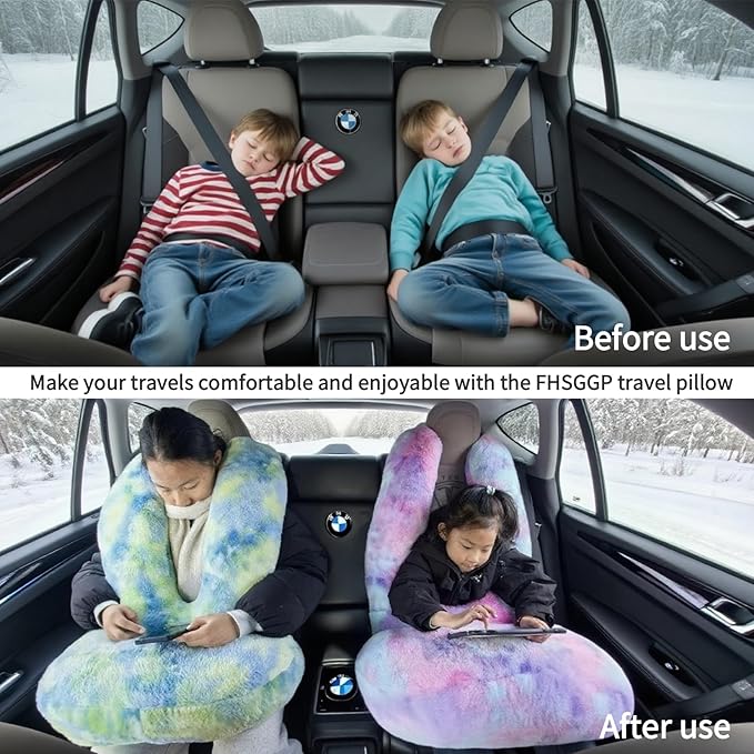 FHSGGP Travel Pillow Car Travel Sleep Support Pillow 2-in-1 Lap Pillow and Car Pillow with Neck and Body Support for Adults and Kids on Long Trips Kids Travel Pillow Colorful Pink