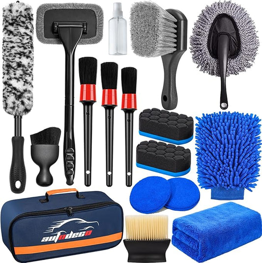 Car Detailing Kit, Car Detailing Brush Set, Bendable Car Wheel Rim Cleaner Brush Set, Car Detailing Brushes, Car Wash Cleaning Tools Kit for Interior, Exterior, Wheels, Blue