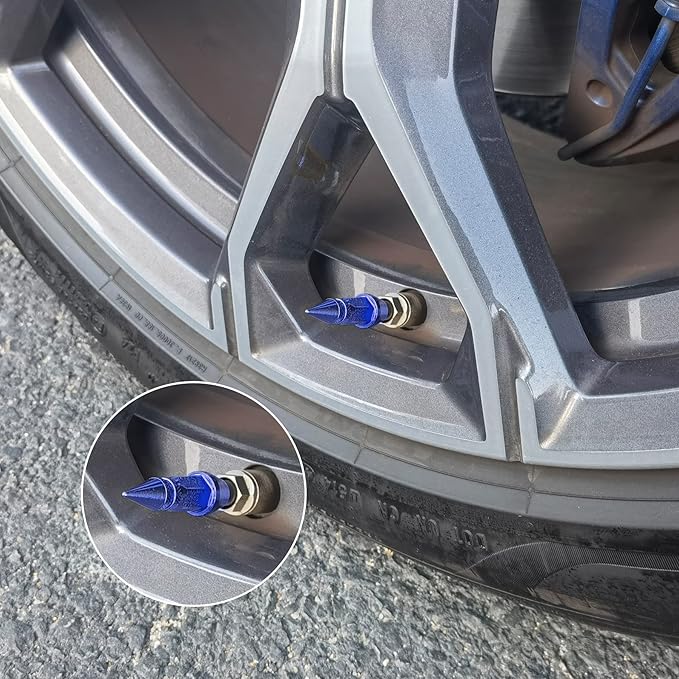 SINGARO 45mm Spiked Aluminum Stem Valve Caps,4PCS Dustproof Tire Wheel Stem Caps for Cars,SUVs,Trucks Bicycles and Motorcycles(Blue)
